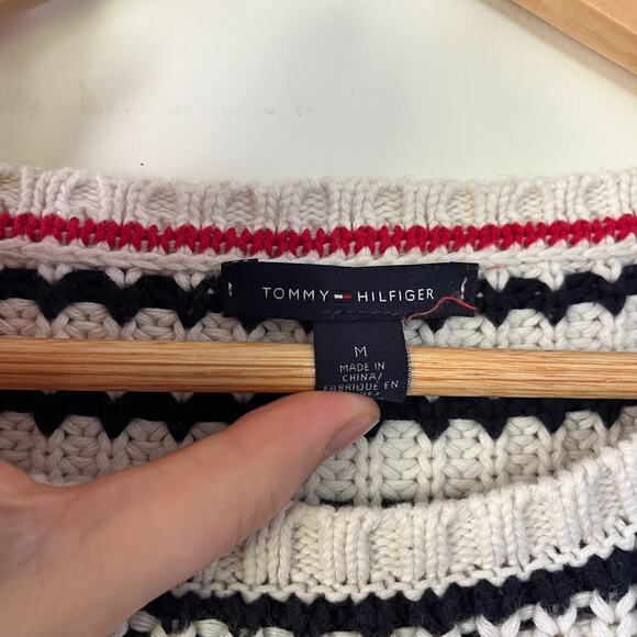 Tommy Hilfiger Women's Size Medium Knit Navy White Cropped Sweater Capsule - Picture 4 of 5